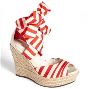 NBW UGG Lucianna Red Stripped Espadrille Wedge Sandal - Size 6